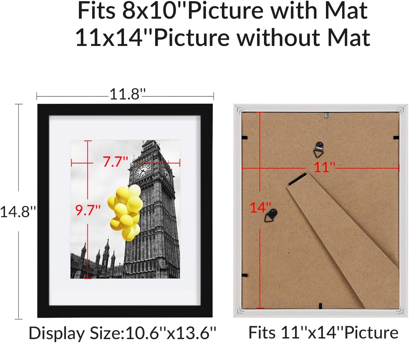 12x12 Picture Frame Set of 9, Display Pictures 8x8 with Mat or 12x12 without Mat, Multi Collage Gallery Square Photo Frames for Wall or Tabletop, Black