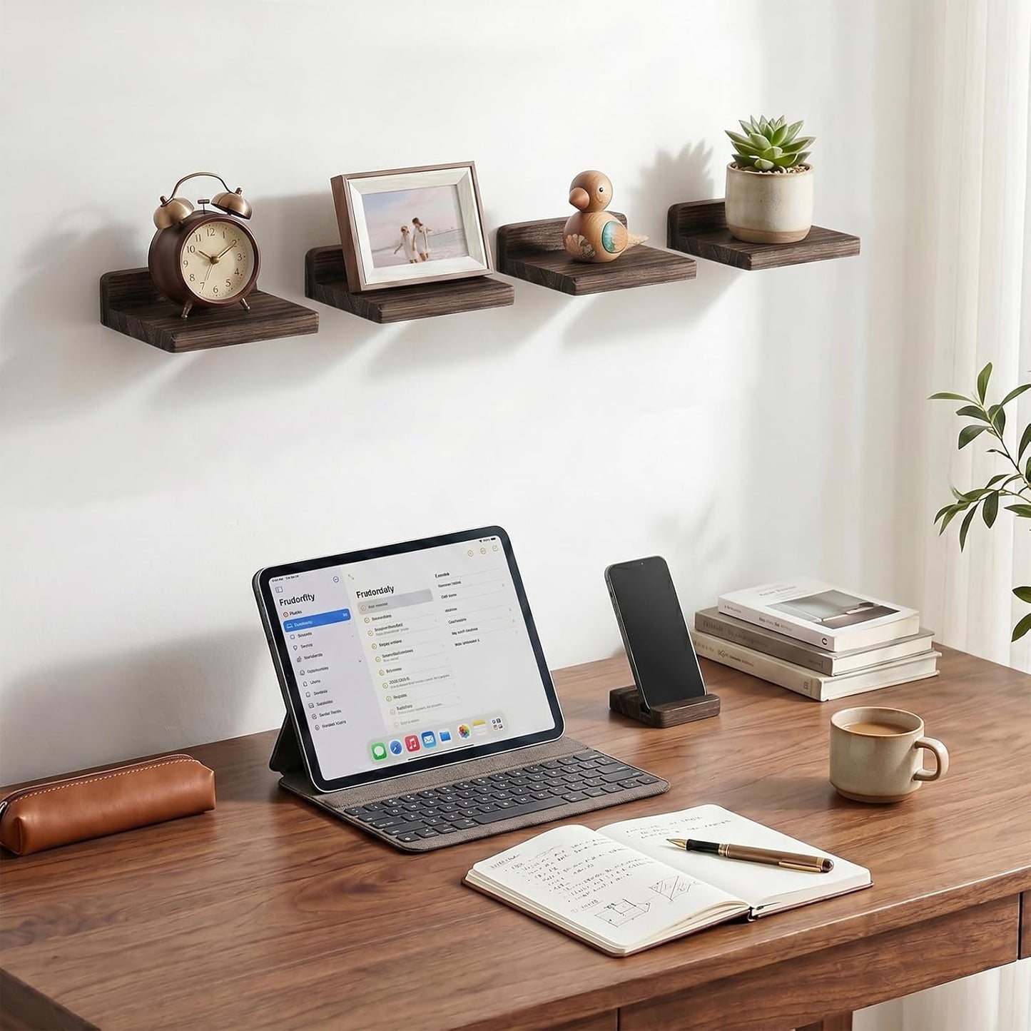 Fixwal Small Shelf for Wall, 5X5 Inches Floating Shelves Set of 4, Rustic Wood Small Wall Mounted Shelves for Bedroom, Living Room, Kitchen, Bathroom Decor (Dark Carbonized Black)