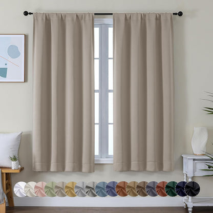 Simplebrand Ava Sage Green Blackout Curtains for Bedroom 63 Inch Length 2 Panels Set, Solid Thermal Insulated Energy Saving Rod Pocket Window Treatment Curtains Blackout Drapes, W40 x L63 Inch, Sage - Colors C