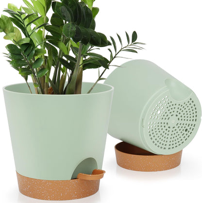 YNNICO Indoor Self Watering Planters with Drainage Holes and Saucers, 8, 7, 6.5, 6, 5.5, 5 Inches, Black, 6 Pots