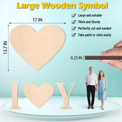 17 inch Large Wooden Sign & for Wall Decor, Big Wood Symbol &, Giant Paintable Blank Wooden Shapes for Crafts, Unfinished Wood Cutouts for Birthday Party, Rustic Wedding, Christmas Decor, Baby Shower