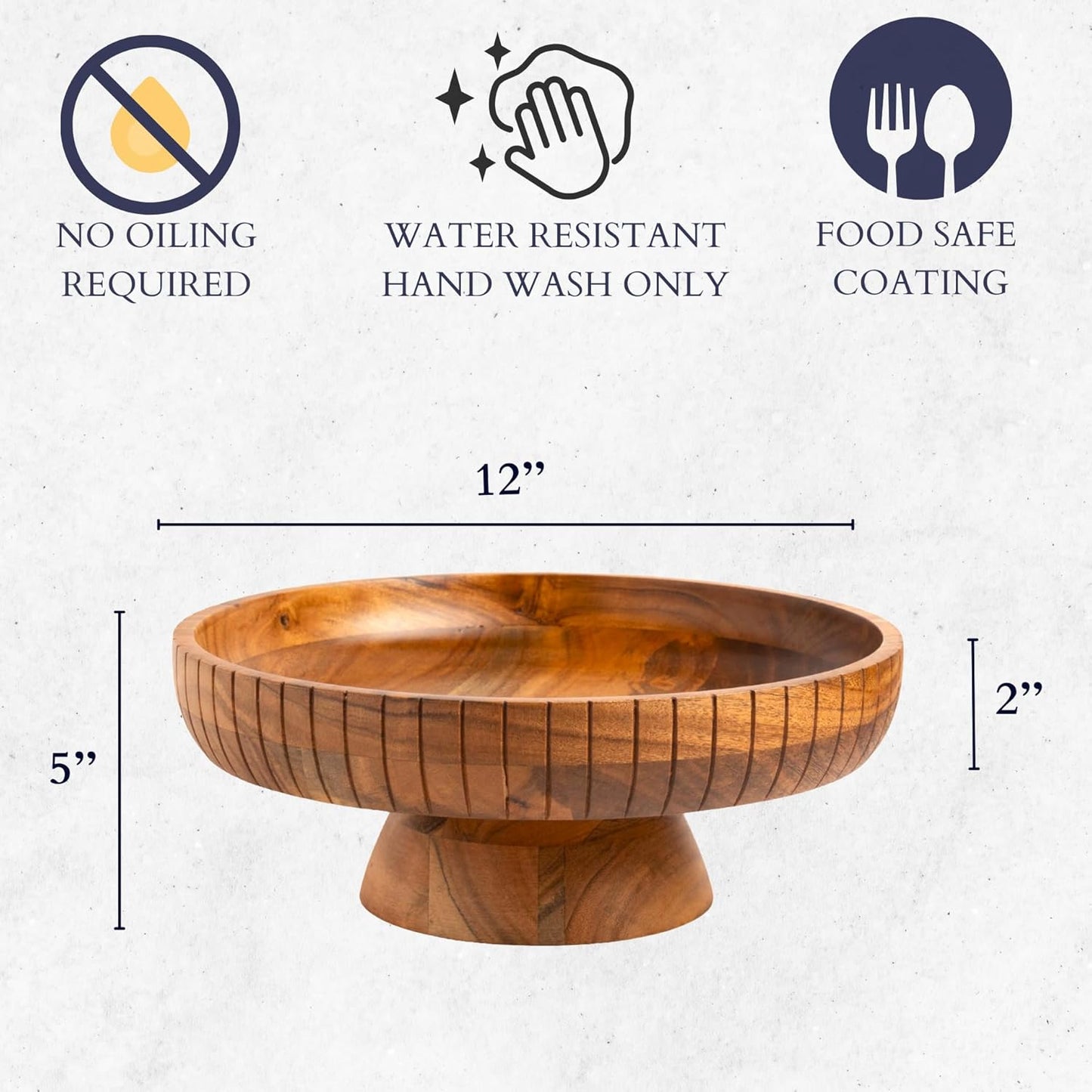 Mango Wood fruit bowl, Decorative black bowl with natural finish pedestal | 12" dia | Dual tone look | Use as Centerpiece for kitchen counter or dining table (Black)