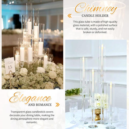 24 PCS Hurricane Candle Holder, 2.5" W x 14" H Open Ended Glass Candle Cylinder Sleeve, Clear Glass Cylinder Candle Holder, Open Flame Candle Chimney Tube Cover, Bottomless Cylindrical Glass