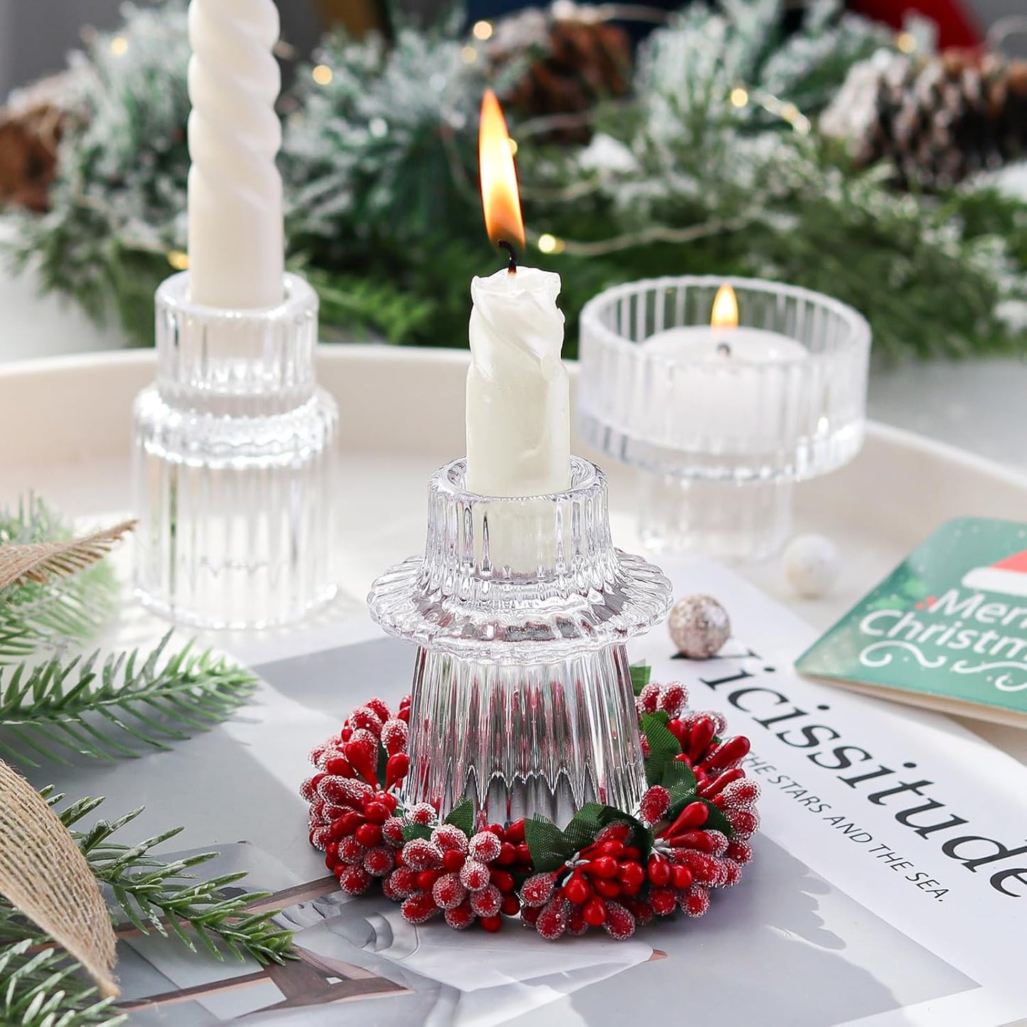 Brown Candlestick Holders 12PCS Ribbed Glass Taper Candle Holders Set for Tealight Candlestick Candles, Table Centerpieces for Thanksgiving Christmas Farmhouse Decor Indoor and Outdoor
