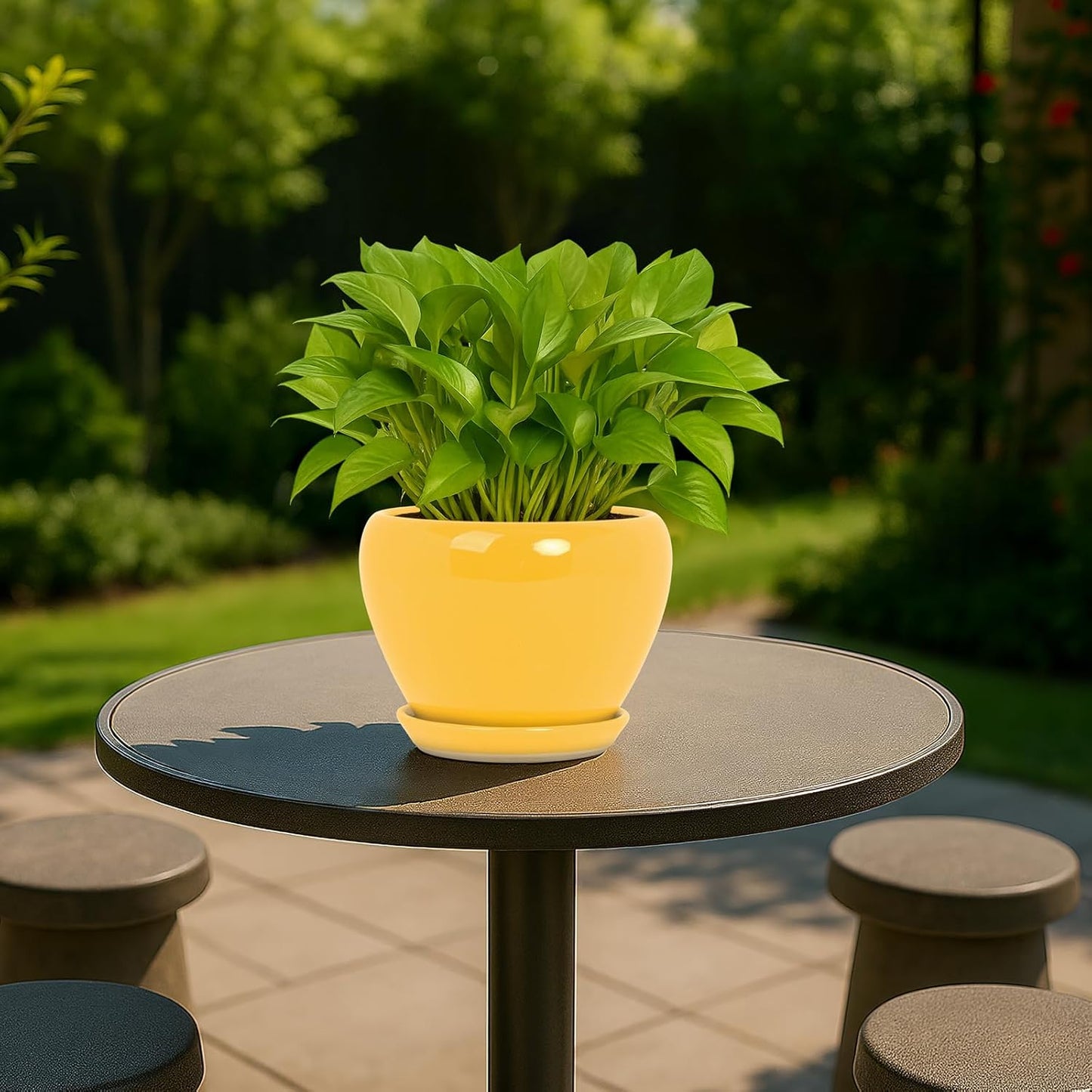 Deep Dream 6 Inch Plant Pots- Ceramic Planter Pot with Drainage Hole and Saucer, Round Flower Pot for Indoor Outdoor Succulent, Snake Plants and Cactus, Blue