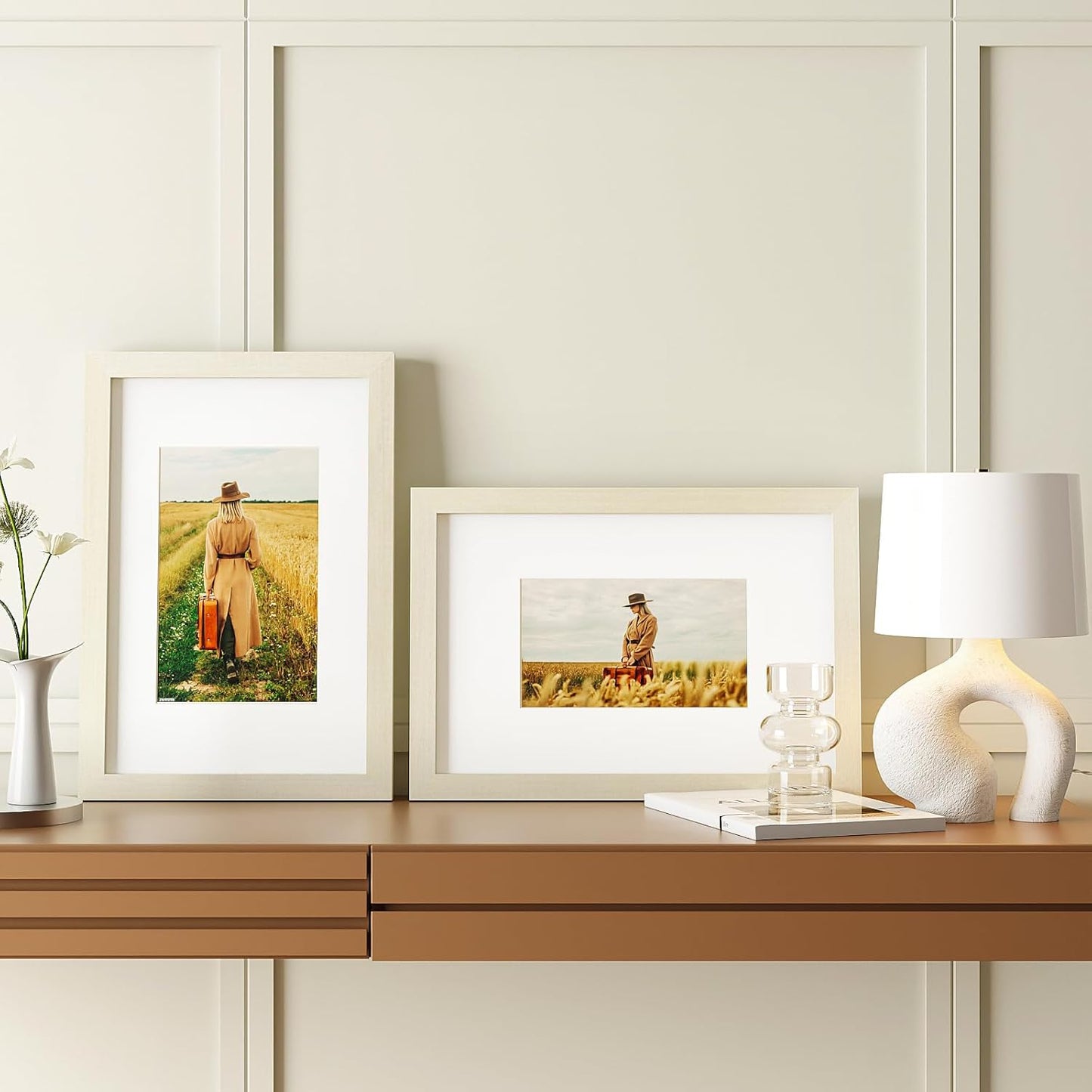 Egofine 8x10 Picture Frames Set of 4, Made of Solid Wood Covered by Plexiglass 4x6 and 5x7 with Mat or 8x10 without Mat, for Table Top Display and Wall Mounting Photo Frame Black