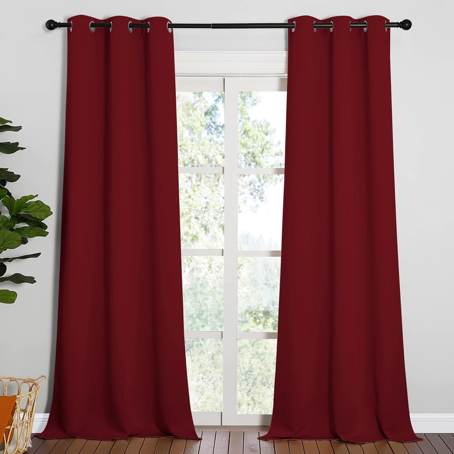 NICETOWN Halloween Pitch Black Solid Thermal Insulated Grommet Blackout Curtains/Drapes for Bedroom Window (2 Panels, 42 inches Wide by 63 inches Long, Black) - Colors A