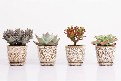 Gepege 6 Inch Beaded Ceramic Planter Set of 2 with Drainage Hole and Saucer for Plants, Indoor-Outdoor Large Round Succulent Orchid Flower Pot (Smoked Gray, Inner-pots not Larger Than 5 Inch)