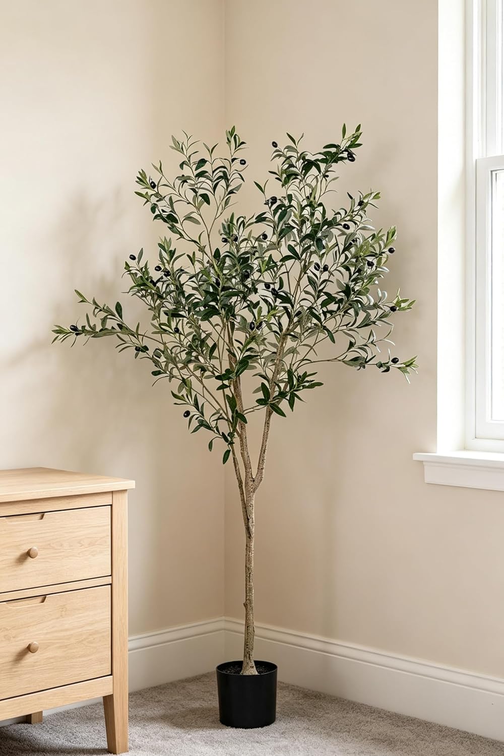 Artificial Olive Tree for Living Room Decor, 6FT Bendable Fake Plants Artificial Indoor, Faux Silk Plant Fake Trees in Potted with Oliver Branch Leaves and Fruits for Modern Home House Office Décor