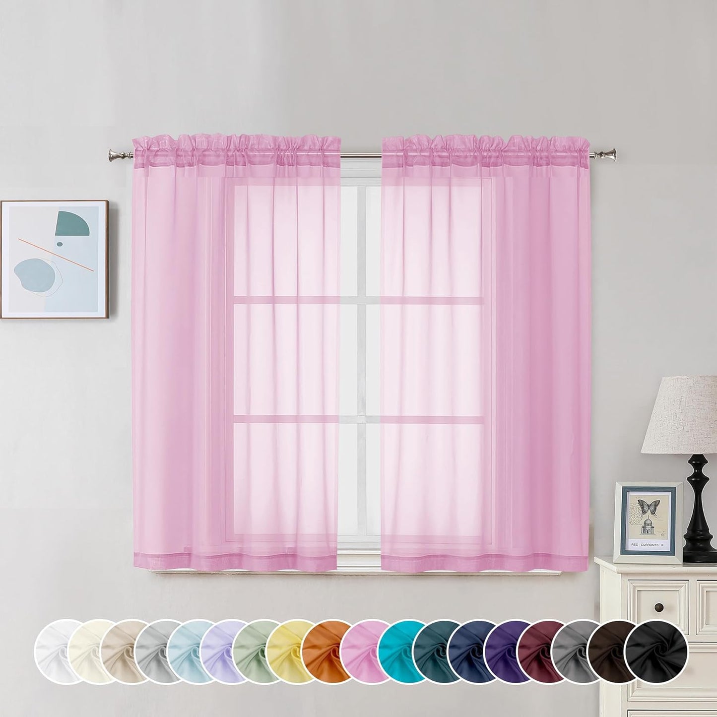 Chyhomenyc Sheer White Valances for Windows 2 Pack, Small Window Curtains for Living Room Bathroom Cafe Laundry Basement, Modern Top Dual Rod Pocket Voile Curtain, 42W x 14L inches, White - Colors A
