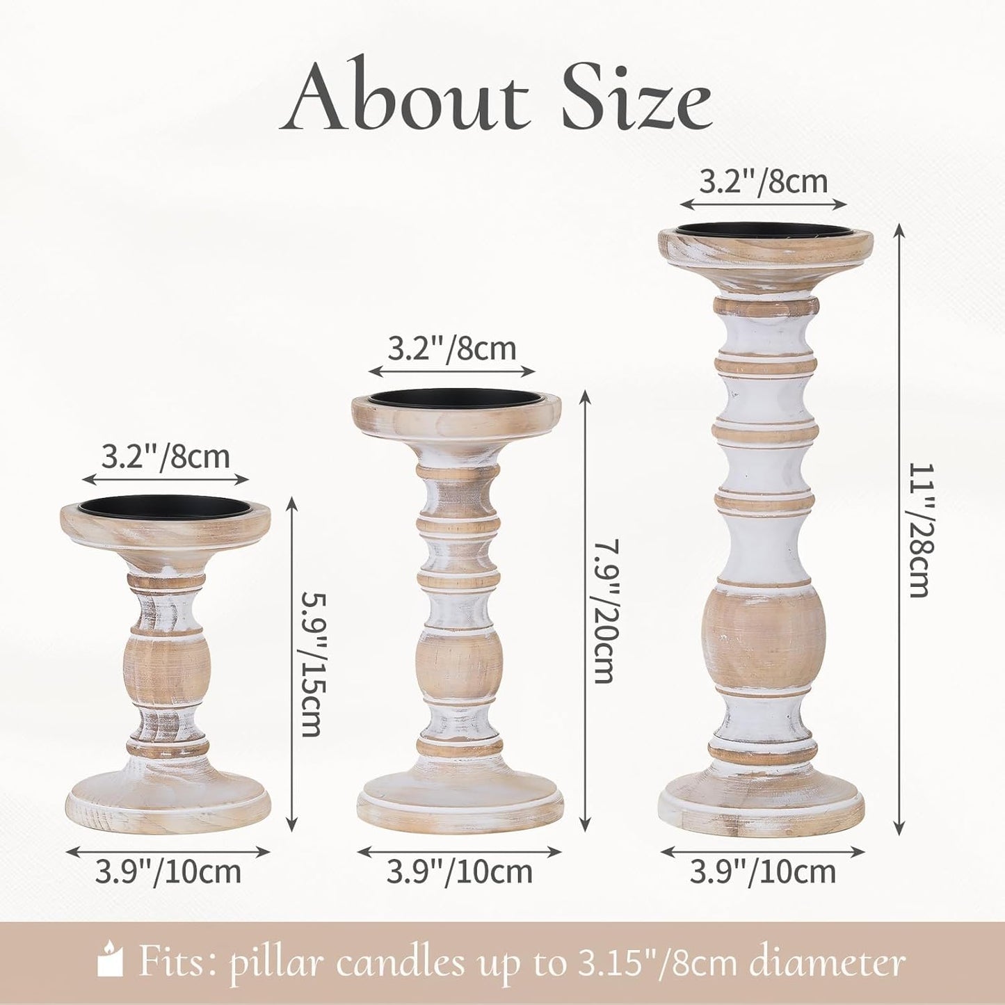 Wood Pillar Candle Holder: 3Pcs Rustic White Candle Holders for Pillar Candles Wood Candle Holders Distressed Wooden Farmhouse Candle Holder Large Rustic Candle Holder for Fireplace Table