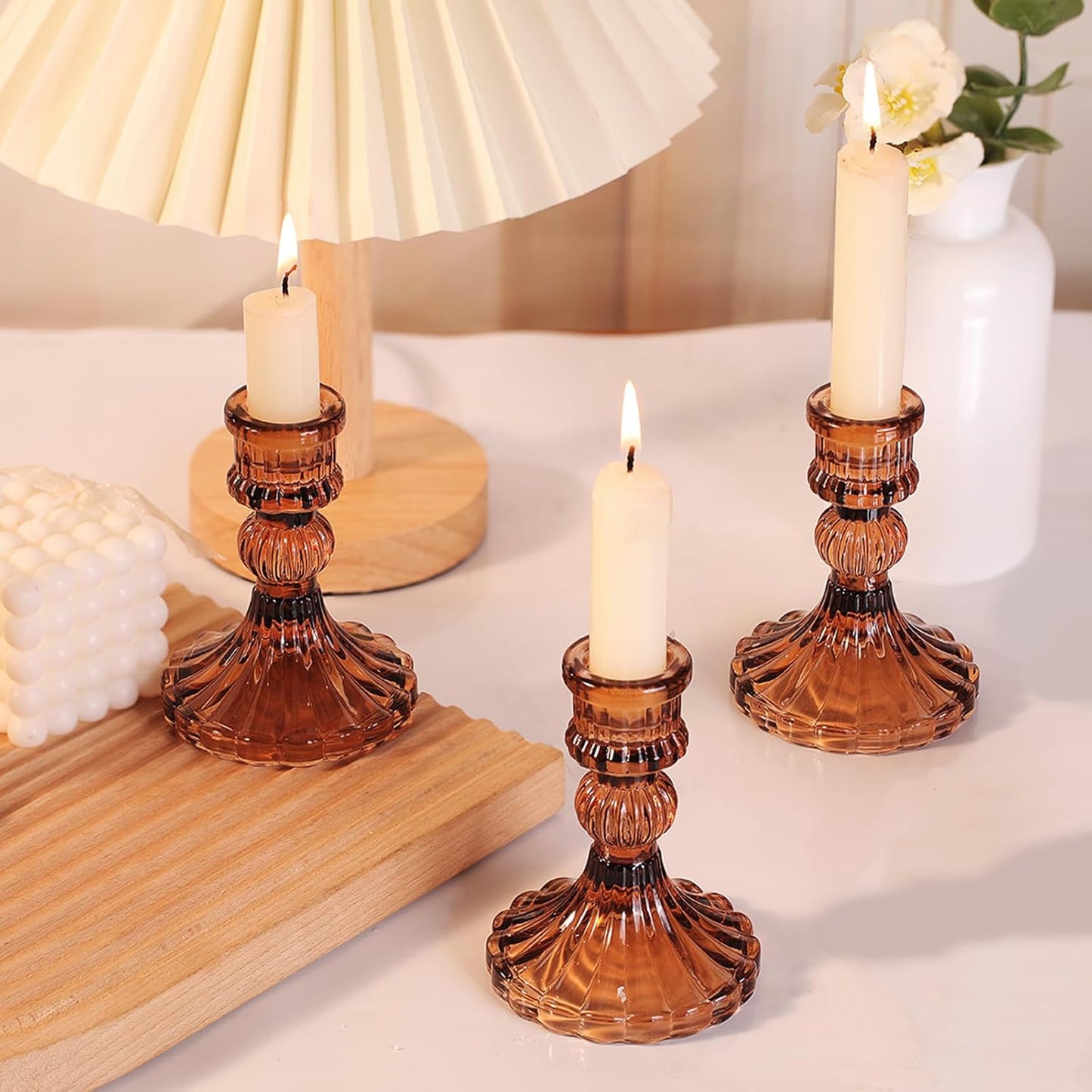 DARJEN Candlestick Holders Set,12Pcs 4" H Taper Candle Holders Bulk, Clear Glass Candle Holders for Wedding, Spring Party, Romantic Dinner, Festival & Windowsill Decor