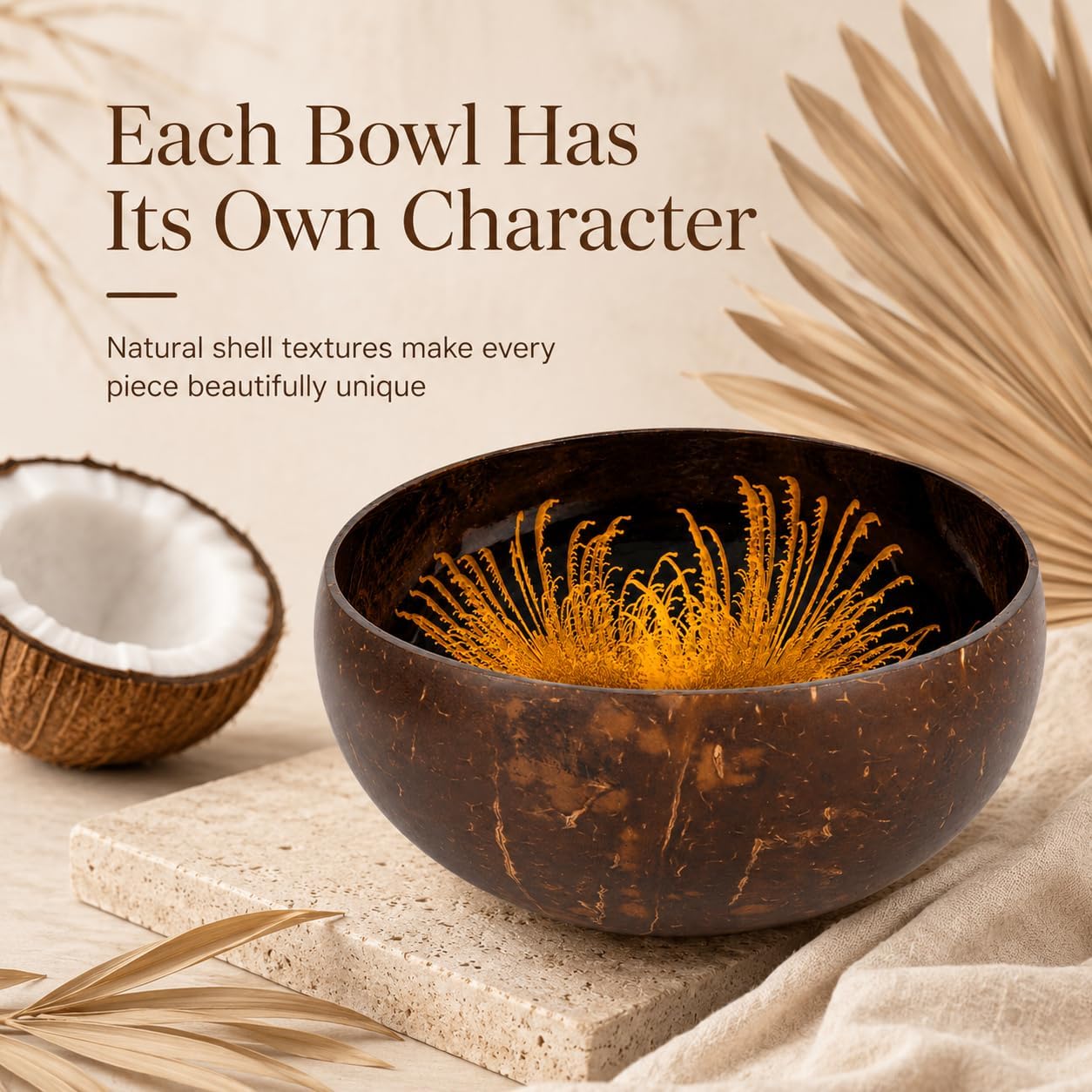 ChezMax Natural Coconut Bowl with Mother of Pearl Inlays - Key Bowl & Fruit Snack Holder (Blue-Gold)