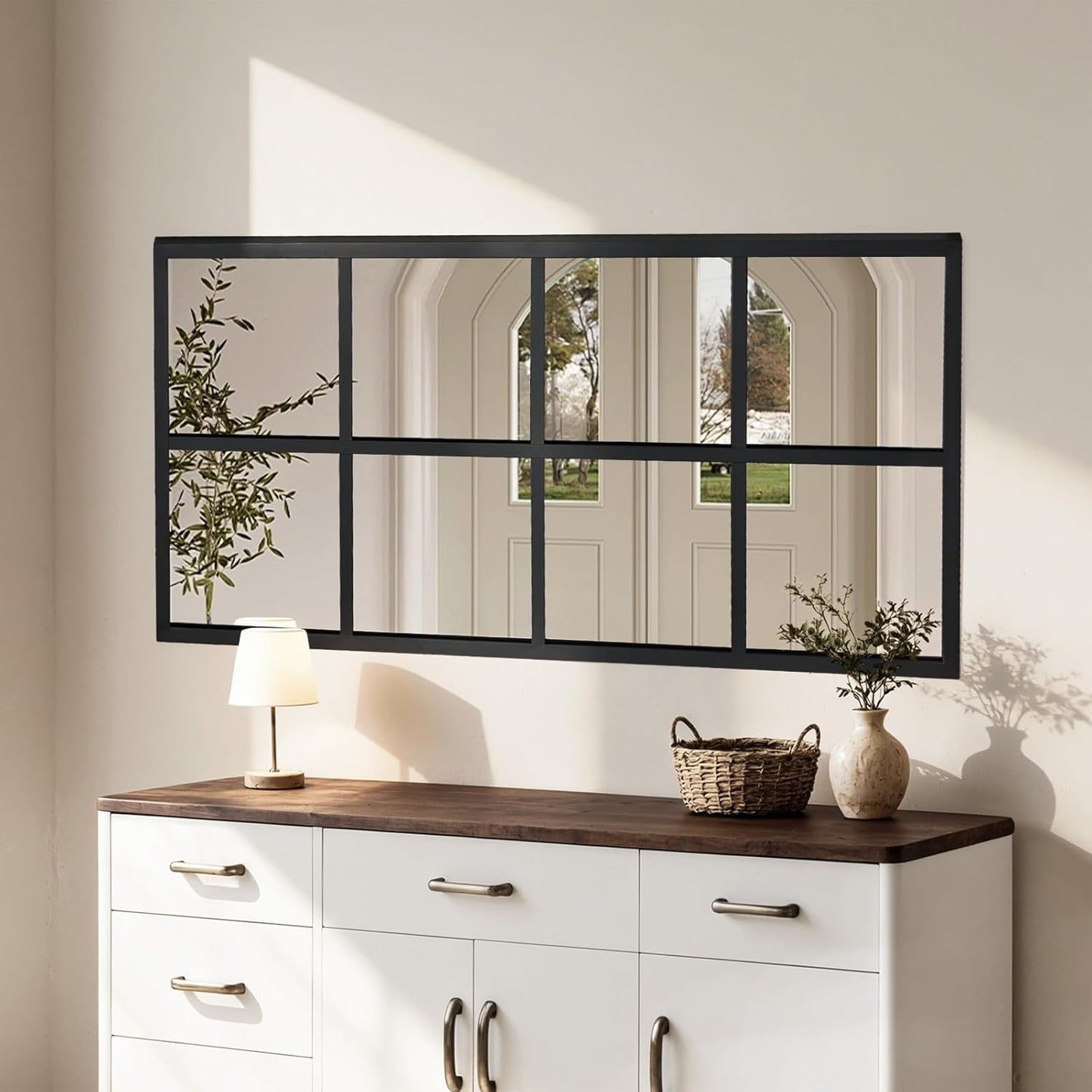 DUMOS Wall Mirror 16" x 32", Set of 2 Rectangle Window Pane Decorative Mirrors, Metal Framed Wall Mounted Mirror for Bathroom, Bedroom, Entryway