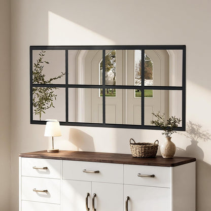 DUMOS Wall Mirror 16" x 32", Set of 2 Rectangle Window Pane Decorative Mirrors, Metal Framed Wall Mounted Mirror for Bathroom, Bedroom, Entryway