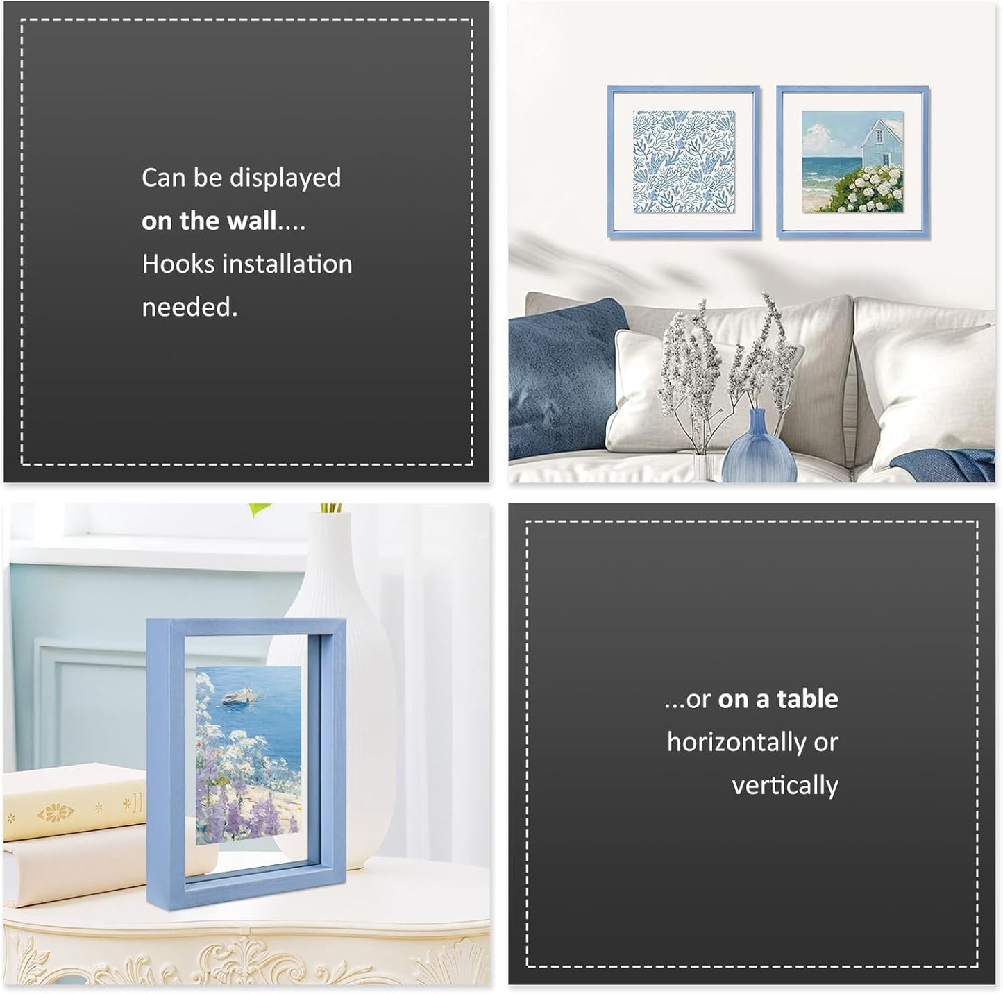 MUYE 11x14 Floating Frame Set of 2,Double Glass Rustic Frame,Display Any Size Photo up to 11x14,Wall Mount or Tabletop Standing,Natural
