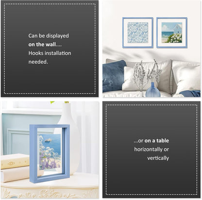 MUYE 11x14 Floating Frame Set of 2,Double Glass Rustic Frame,Display Any Size Photo up to 11x14,Wall Mount or Tabletop Standing,Natural