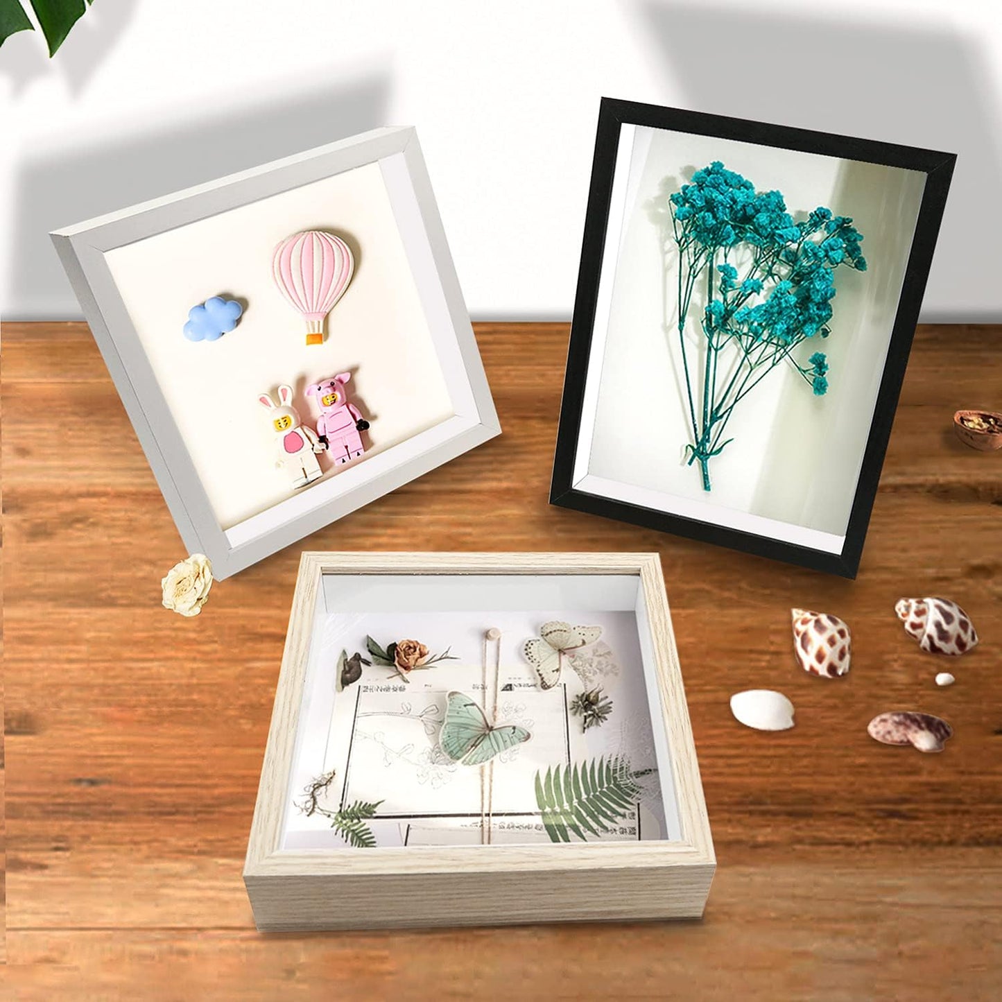 8x8 Shadow Box Frame Display Case with Letter Stickers, 3D Picture Frame, Display Case Box for Memorabilia, Baby Items, Wedding Memories, Crafts, Tickets and Photos (White, 8x8)