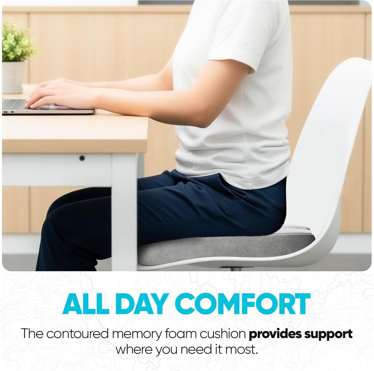 FORTEM Seat Cushion, Office Chair Cushion, Memory Foam Car Seat Cushions, Sciatica Coccyx Tailbone Pain Relief, Chair Cushions for Back Support, Sitting Pad for Gaming, Washable Cover, Non Slip