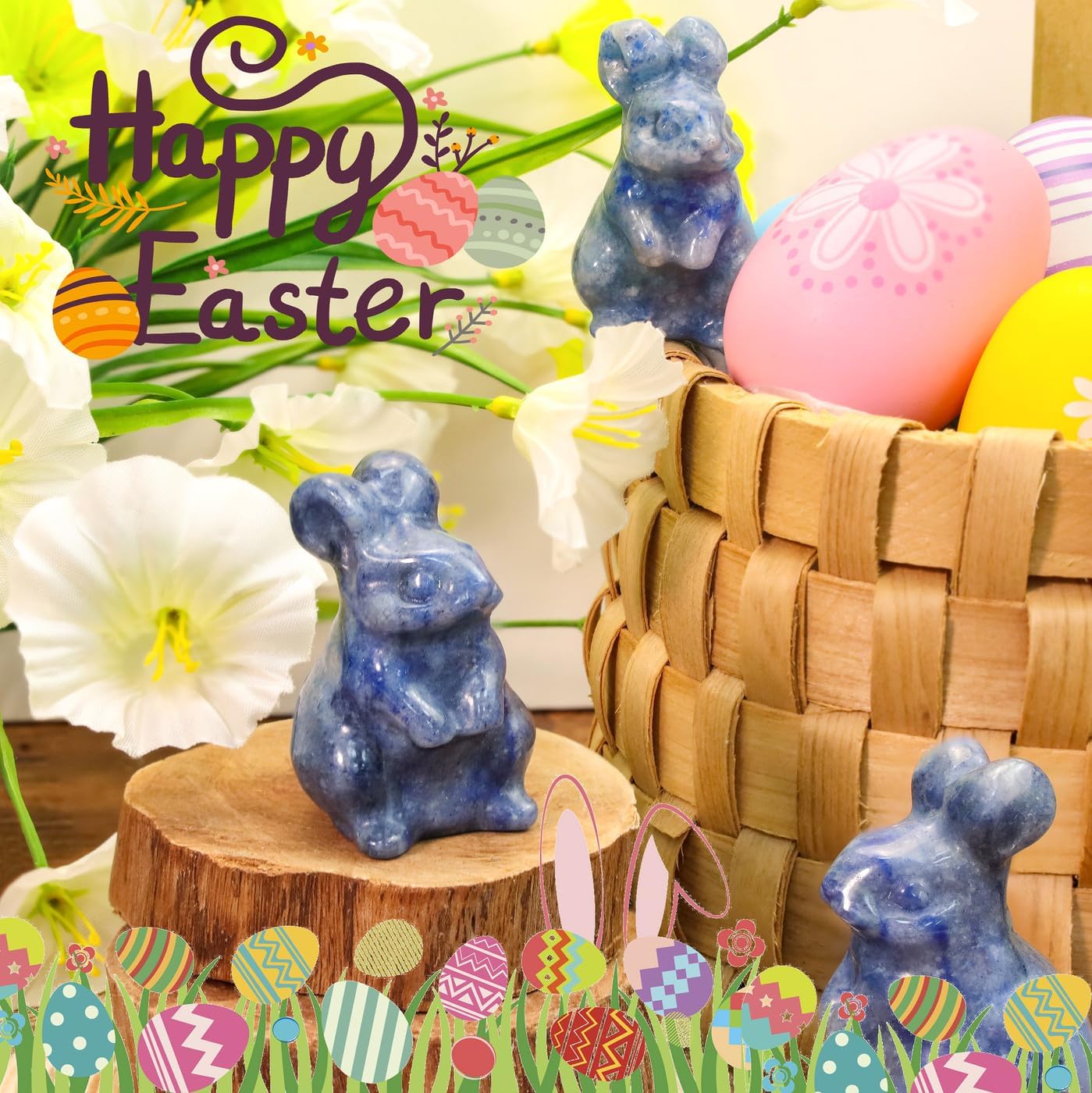 DUQGUHO Bunny Decor Easter Rabbit Decor Crystals Easter Gifts Decoration Bunny Statue Amethyst Crystals Figurines Bunny 1.5’’