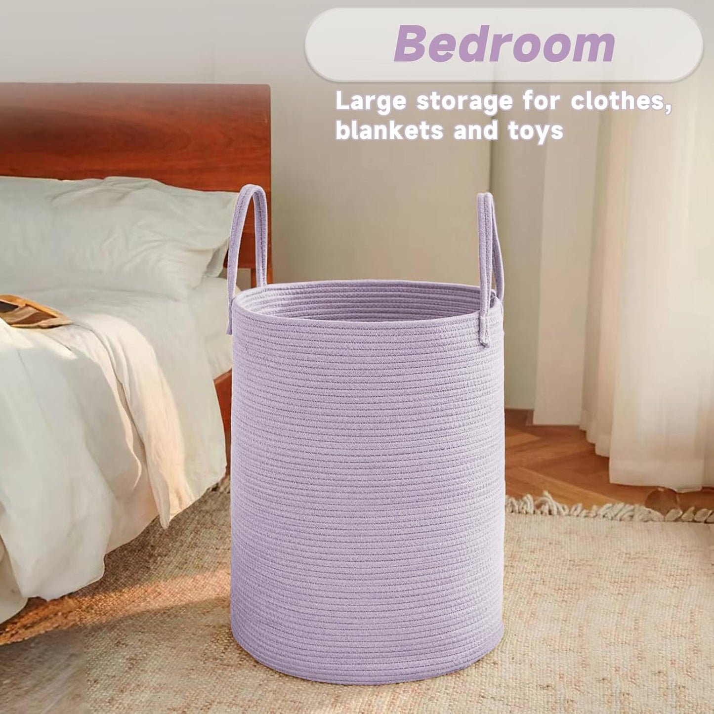 JMvicyroam Large Woven Laundry Basket Hamper,60L Cotton Rope Storage Bin for Blankets,Toys and Clothes,Decorative Tall Nursery Hamper for Living Room,Baby Nursery,Bathroom and Bedroom,Brown