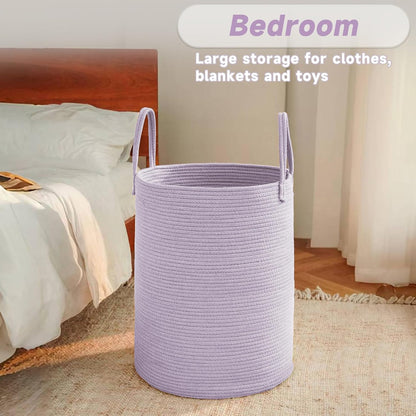 JMvicyroam Large Woven Laundry Basket Hamper,60L Cotton Rope Storage Bin for Blankets,Toys and Clothes,Decorative Tall Nursery Hamper for Living Room,Baby Nursery,Bathroom and Bedroom,Brown