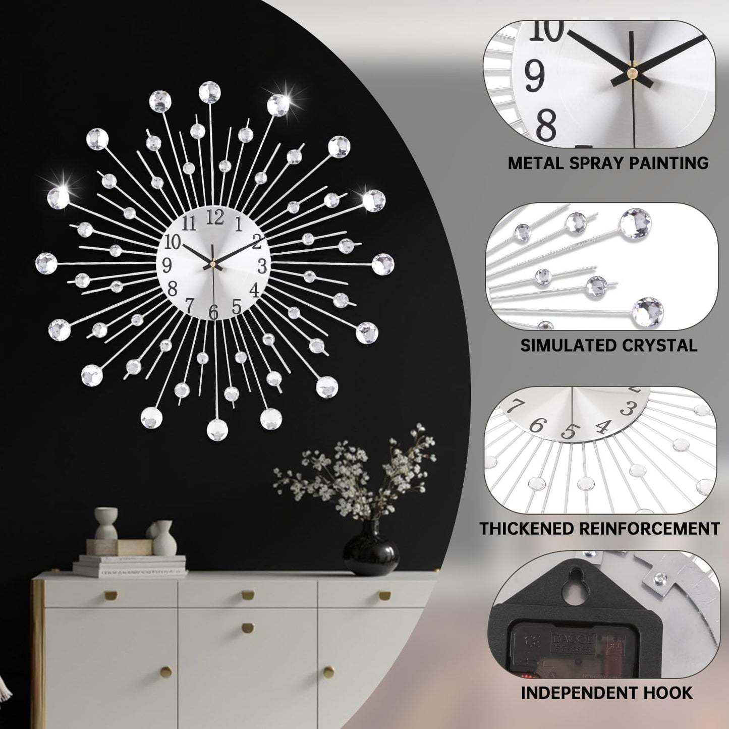 SIN&MI Large Wall Clocks, Silent Sunflower Shape Chic Decorative Wall Clock, Modern Non-Ticking Round Clock Dial Iron Metal Wall Clock for Living Room Decor Entrance Office Cafe 20 Inch