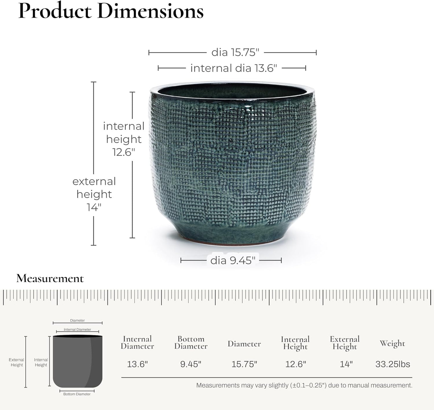 LuxenHome 15.75" Dia Large Ceramic Pots for Plants, Blue Glazed Planters for Outdoor Plants, Round Indoor Flower Pots with Drainage Hole and Rubber Plug for Home Garden Patio