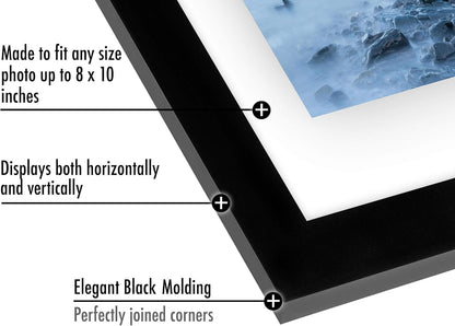 Americanflat 8.5x11 Floating Picture Frame with Polished Crystal-Clear Glass - Set of 2 - Use as 5x7 Frame or Display 4x6 Photo - Signature Float Collection - Photo Frames for Wall Display - Black