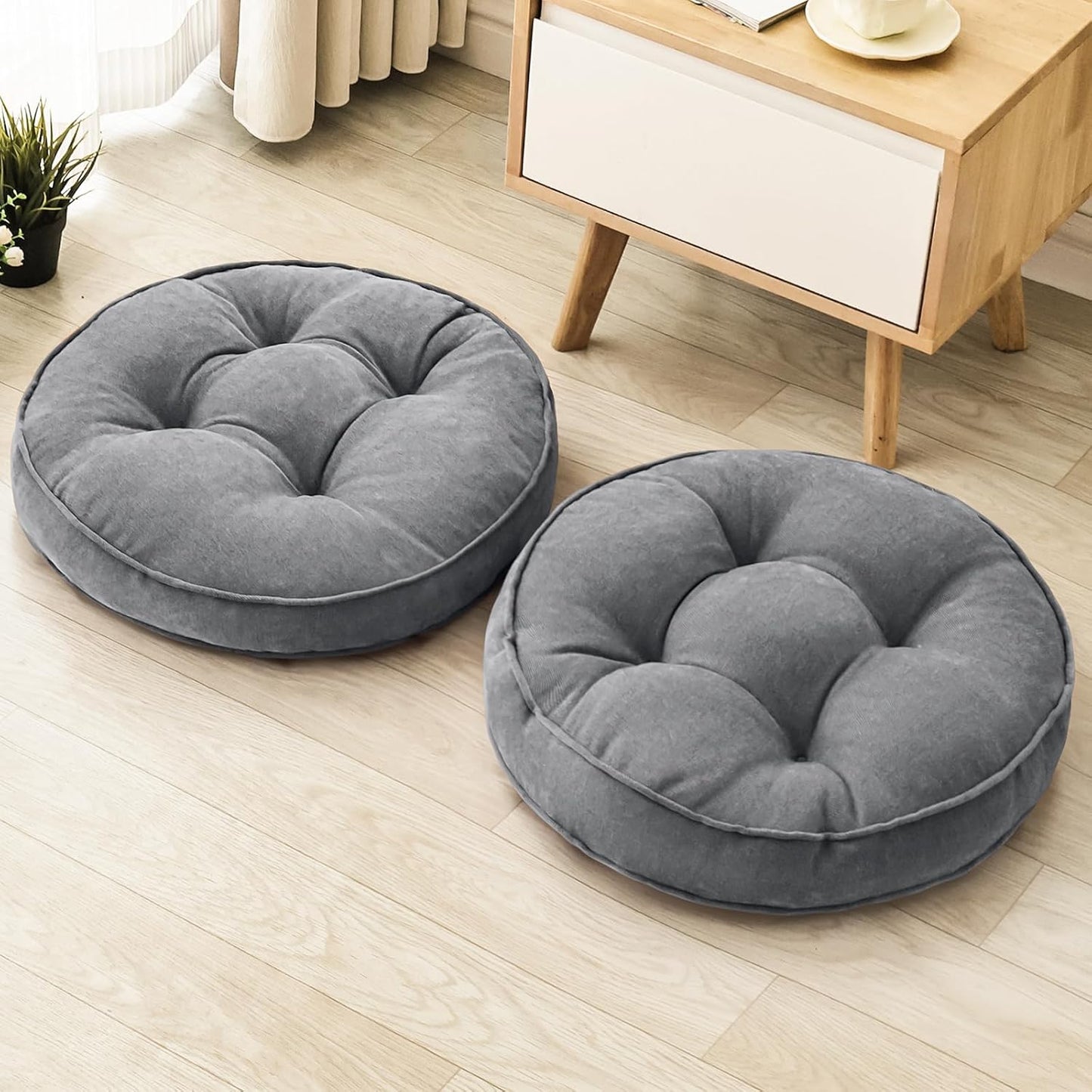 1 MIDDLE ONE Floor Pillow Set of 2, Memory Foam Floor Cushions for Adults, Large Meditation Pillow for Sitting, 22 x 22 Inches (Square | Grey)