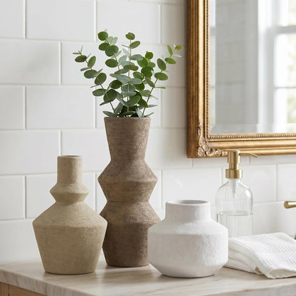 DREAMLOOM Ceramic Vase Set of 3, Modern Rustic Flower Vases for Pampas Grass, Dried & Fresh Flowers, Farmhouse Decorative Vase for Living Room Bedroom Kitchen Shelf Centerpiece, Rust