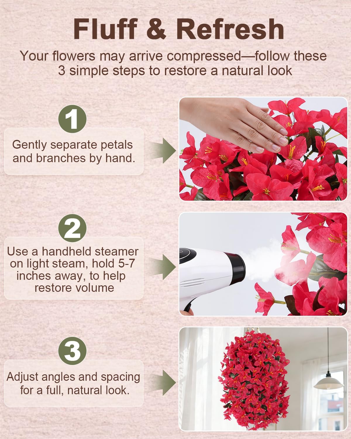 Artificial Flowers for Outdoors – 2 Bundles of UV-Resistant Artificial Bougainvillea, Realistic Silk Flowers for Front Porch, Patio, Garden, Window Boxes & Hanging Baskets (Hot Pink, 2)