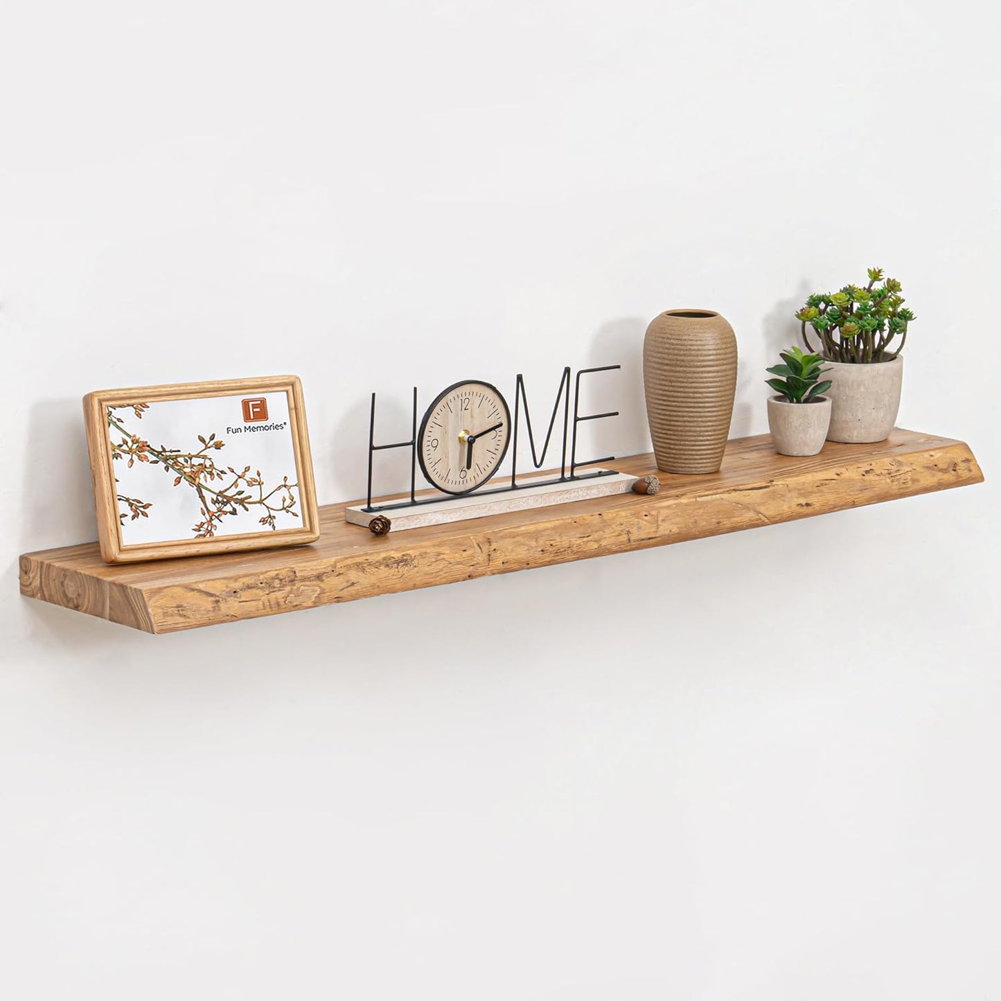 Floating Shelves 36 Inches Long - 8 Inch Deep Rustic Premium Solid Pine Wood for Storage - Farmhouse Wall Mounted for Living Room - Heavy-Duty Metal Bracket - 36" W x 8" D - Set of 2 - White Color