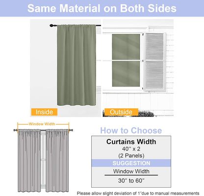 Simplebrand Ava Sage Green Blackout Curtains for Bedroom 63 Inch Length 2 Panels Set, Solid Thermal Insulated Energy Saving Rod Pocket Window Treatment Curtains Blackout Drapes, W40 x L63 Inch, Sage - Colors A