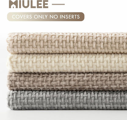 MIULEE Pack of 4 Couch Throw Pillow Covers 18x18 Inch Neutral Soft Decorative Chenille Pillow Covers Farmhouse Boho Cushion Covers for Mid Century Modern Spring Home Decor Sofa Bedroom Living Room