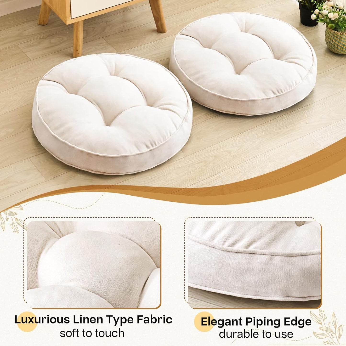 1 MIDDLE ONE Floor Pillow Set of 2, Memory Foam Floor Cushions for Adults, Large Meditation Pillow for Sitting, 22 x 22 Inches (Square | Grey)