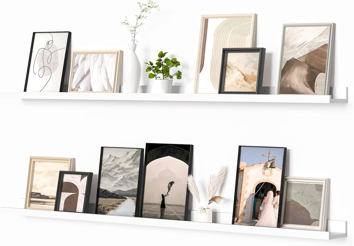 Heimlove Picture Ledge Shelf, Floating Shelves Set of 2, 24 Inches Picture Shelf for Wall with Ledge, Kids Bookshelf Wall Mounted for Living Room Bedroom Decor Books Photo Frames - White