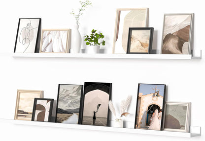 Heimlove Picture Ledge Shelf, Floating Shelves Set of 2, 24 Inches Picture Shelf for Wall with Ledge, Kids Bookshelf Wall Mounted for Living Room Bedroom Decor Books Photo Frames - White