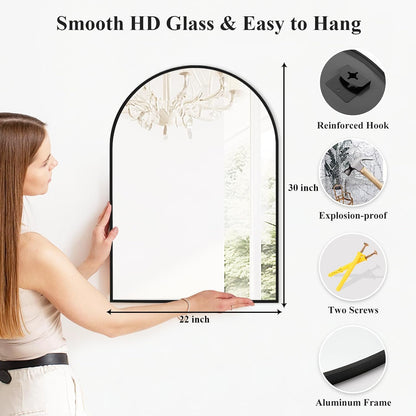 Fabuday Black Arch Bathroom Mirror for Wall - 20x28 Arched Mirror for Over Sink, Metal Framed Mirror for Hanging in Living Room, Bedroom, Entryway, Hallway