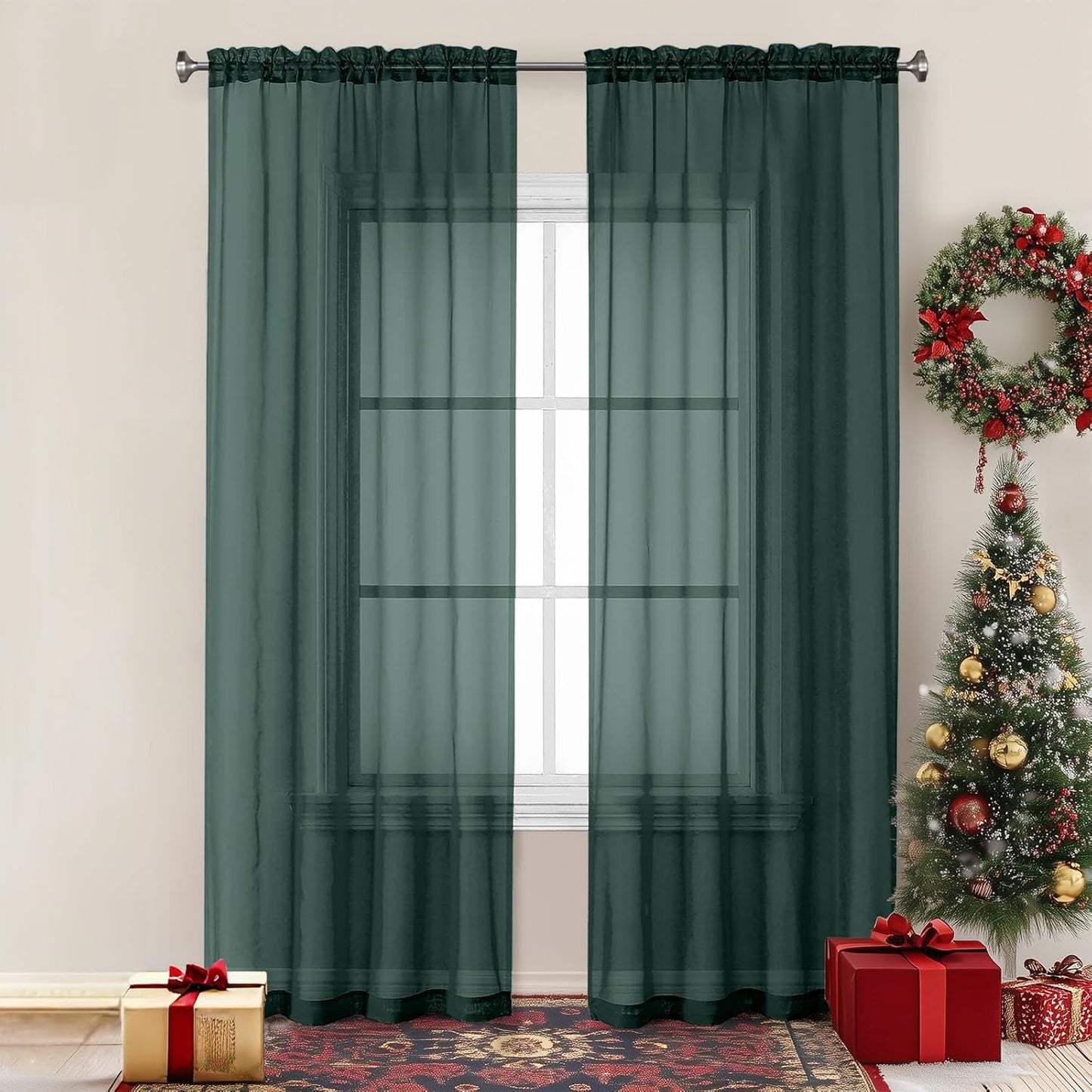 Chyhomenyc Sheer White Valances for Windows 2 Pack, Small Window Curtains for Living Room Bathroom Cafe Laundry Basement, Modern Top Dual Rod Pocket Voile Curtain, 42W x 14L inches, White - Colors B