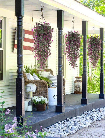 RECUTMS Artificial Hanging Plants Fake Hanging Plant Faux Eucalyptus Leaf Greenery Vine Outdoor UV Resistant Plastic Plants Home Garden Wedding Party Indoor Outdoor Decorations(White)