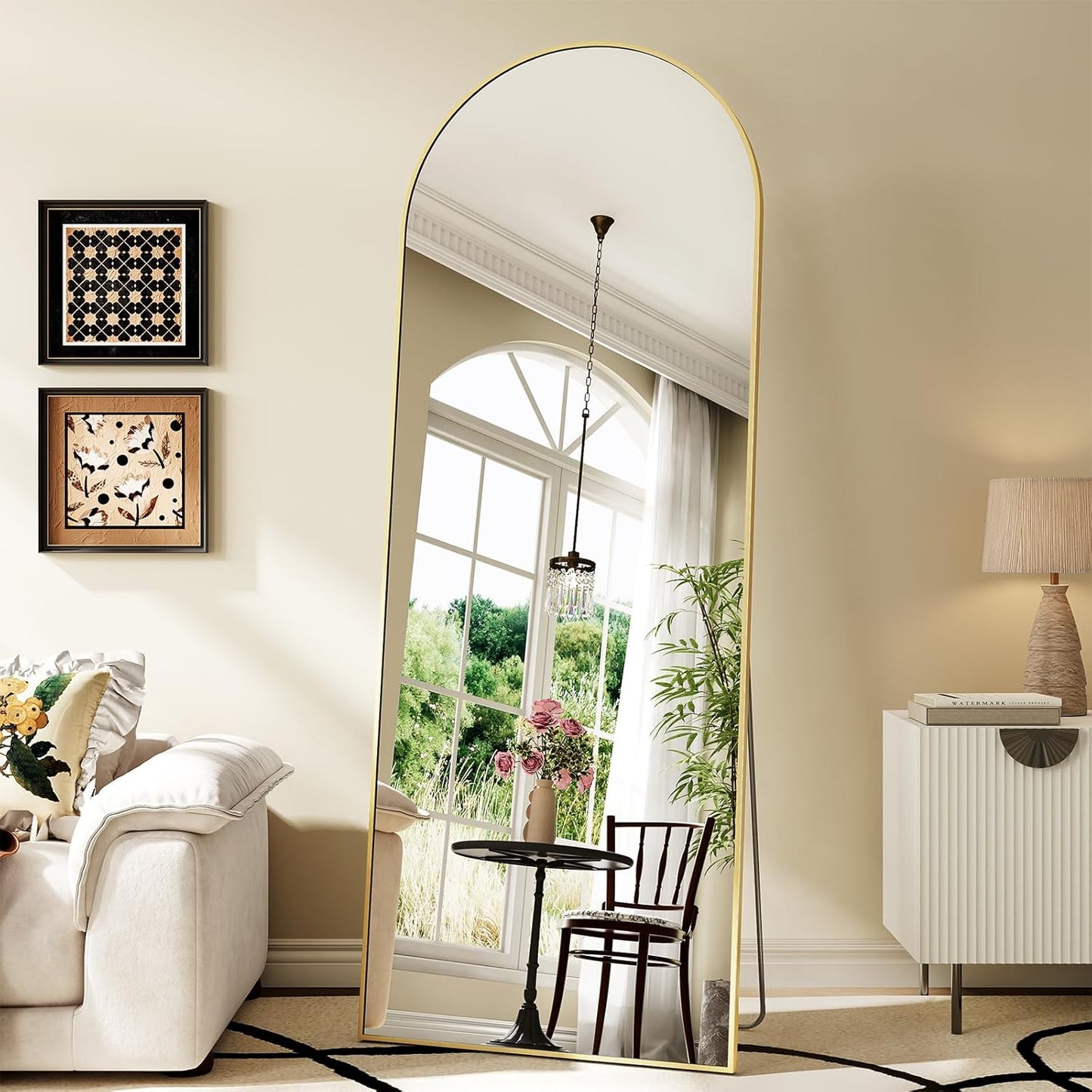57" x 20" Arched Full Length Mirror - Wall Mounted/Floor Mirror Aluminum Alloy Frame Full Body Mirrors for Bathroom Living Room Bedroom and Entryway,Black