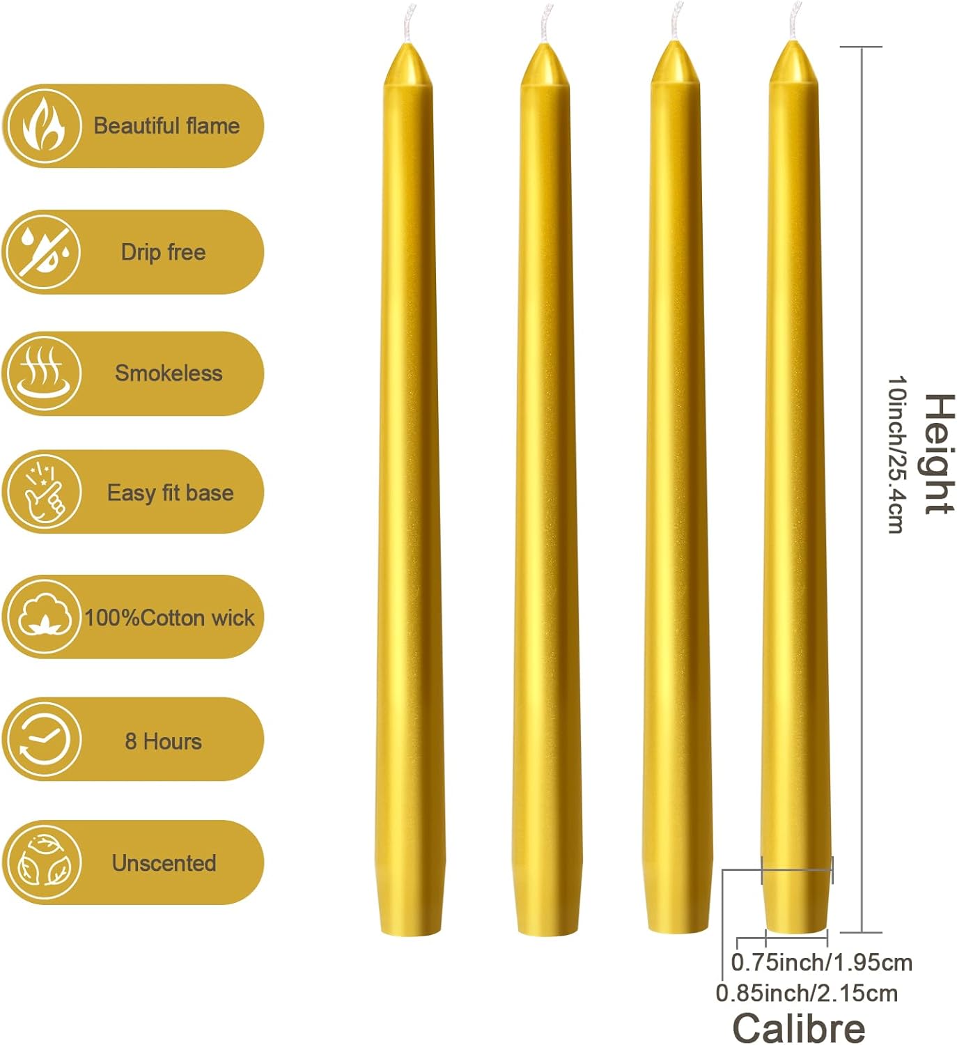 Everymoment Ivory Taper Candles - 4 Pack 10 Inch Candlesticks - Dripless & Smokeless Tapered Candle 8 Hours Unscented Cream Candle Sticks - Perfect for Wedding Holiday Dinner Party Home Decor
