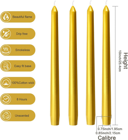Everymoment Ivory Taper Candles - 4 Pack 10 Inch Candlesticks - Dripless & Smokeless Tapered Candle 8 Hours Unscented Cream Candle Sticks - Perfect for Wedding Holiday Dinner Party Home Decor