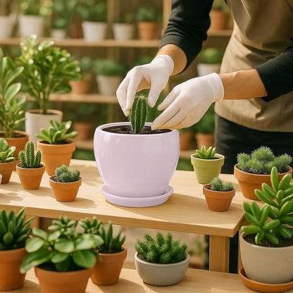 Deep Dream 6 Inch Plant Pots- Ceramic Planter Pot with Drainage Hole and Saucer, Round Flower Pot for Indoor Outdoor Succulent, Snake Plants and Cactus, Blue