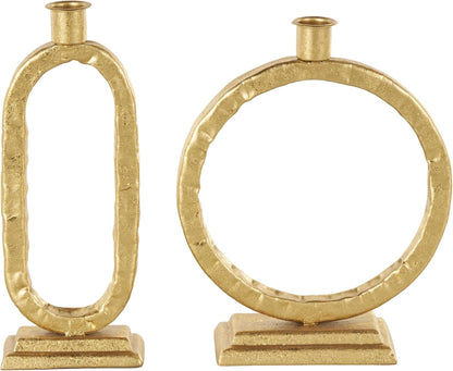Deco 79 Metal Abstract Decorative Candle Holder Mushroom Inspired Candle Stand, Set of 2 Candlestick Holder 11", 14"H, Gold