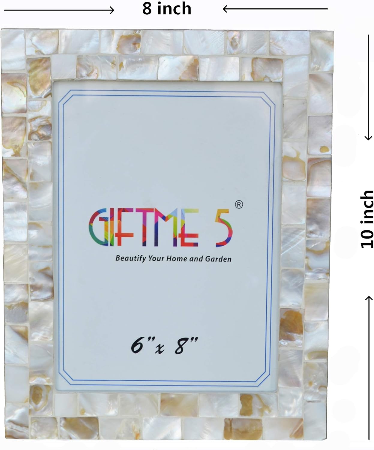 Silver Plate Picture Frame 5x7 Mother of Pearl 5 by 7 Photo Frame Mosaic Glass Tabletop Frame (Grey+ White,1pc)