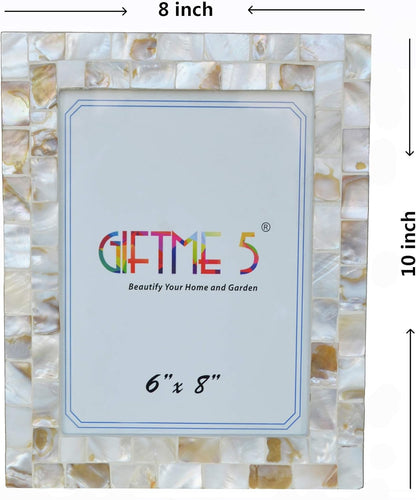 Silver Plate Picture Frame 5x7 Mother of Pearl 5 by 7 Photo Frame Mosaic Glass Tabletop Frame (Grey+ White,1pc)