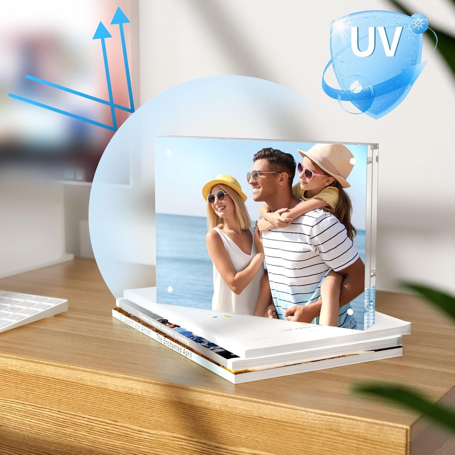 AITEE 4x6 Acrylic Picture Frames 3 Pack, 20% Thicker Block, Clear Picture Frames Freestanding Double Sided Magnetic Acrylic Lucite Frameless Transparent Square Frame Gift for Desktop Display