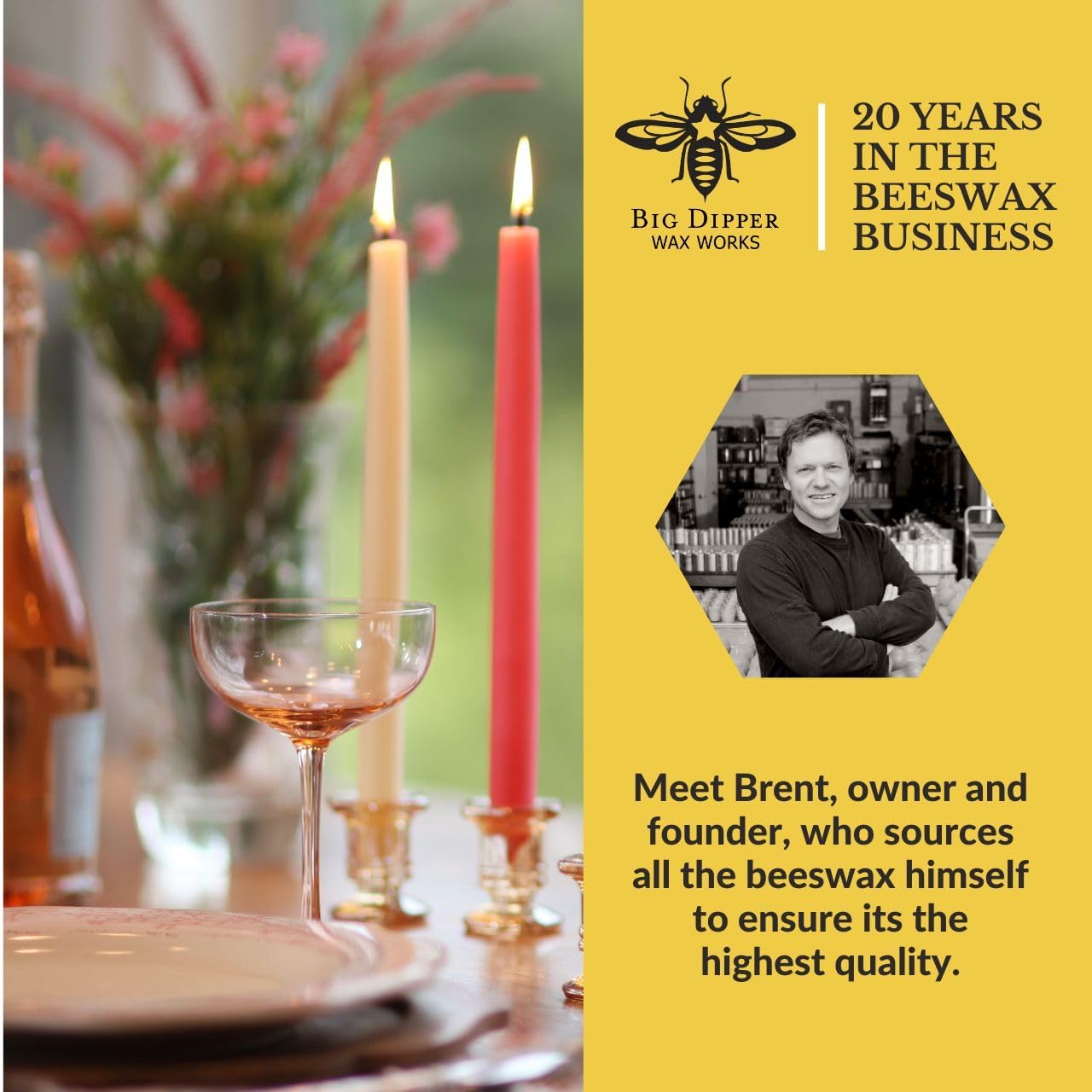 Big Dipper Wax Works Red Hand-Dipped Beeswax Taper Candles – 12” x 7/8”, 2-Pack, 100% Pure Beeswax, Long Burning, Clean, Cotton Wick, Handmade in USA, Home Décor & Wedding Candles
